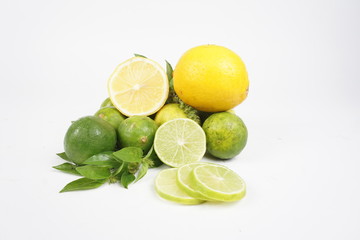 lemon and lime isolated on white background
