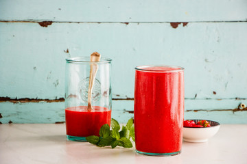 Strawberry smoothie jars