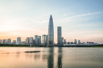 Fototapeta na wymiar Shenzhen Houhai CBD Skyline City Scene at Dusk