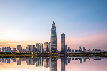 Shenzhen Houhai CBD Skyline City Scene at Dusk
