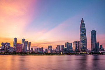 Fototapeta premium Shenzhen Houhai CBD Skyline City Scene at Dusk