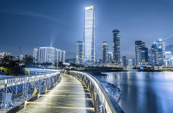 China's Shenzhen Houhai CBD architectural city night scenery - Powered by Adobe