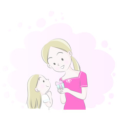 Mom and daughter vector drawing