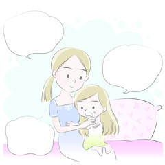Mom and daughter vector drawing