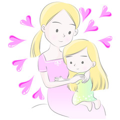 Mom and daughter vector drawing