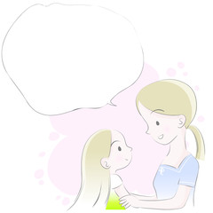 Mom and daughter vector drawing