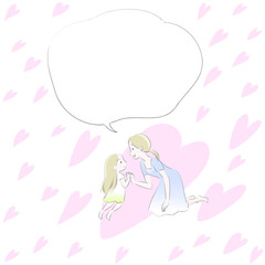 Mom and daughter vector drawing