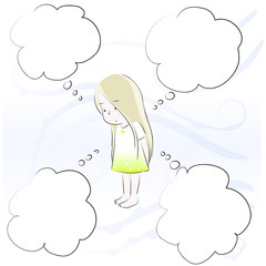 girl sad vector drawing art