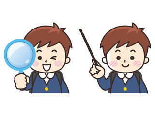 虫眼鏡と指し棒　小学生の男子