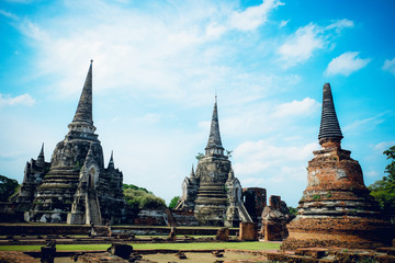 Fototapeta premium Ayutthaya, Thailand – July 15, 2019 : History culture of old capital, Ayutthaya Old capital of Thailand, Ayutthaya Historical park.