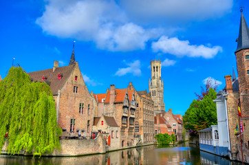 The canals of Bruges (Brugge), Belgium on a sunny day.
