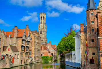 The canals of Bruges (Brugge), Belgium on a sunny day.