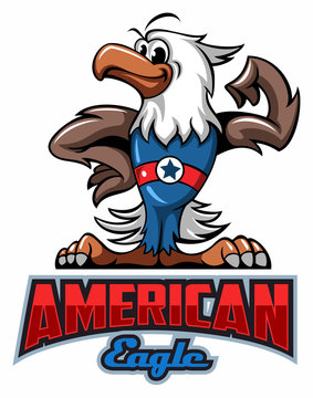 Cartoon style eagle, school sport team mascot, cartoon style vector image.