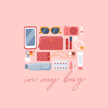 Girly personal items isolated on pastel background : Vector Illustration
