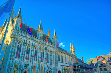 Obraz premium Bruges City Hall located in Burg Square in the centre of Bruges (Brugge), Belgium.