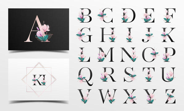 Beautiful alphabet collection with watercolor floral decoration