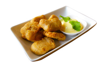 Chicken nuggets on white dish isolated  background,clipping path.