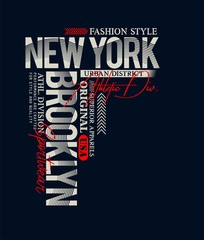 New York, Brooklyn typography for T-shirt printing design and various jobs, vector illustrations