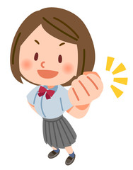 ガッツポーズ　夏服の学生