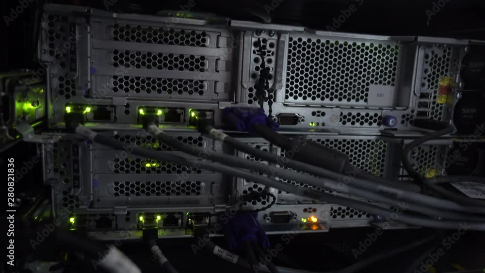 Poster server room. working data center blink lamp.