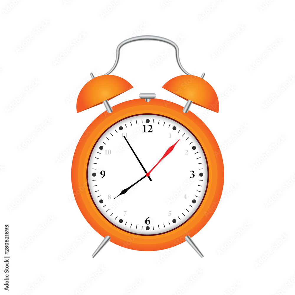 Poster alarm clock red wake-up time isolated on white background.