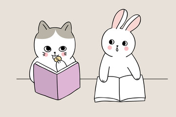 Cartoon cute back to school cat eating snack in classroom vector.