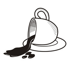 coffee spilled from inside the cup hand drawn sketch