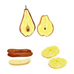 Vector design of fruit and dried sign. Set of fruit and food stock vector illustration.