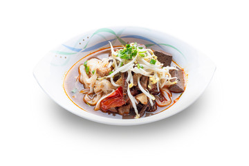 rice vermicelli with spicy pork sauce, Khanom Jin Nam Ngiao, northern Thailand traditional food.