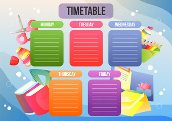 school time table with school stationary