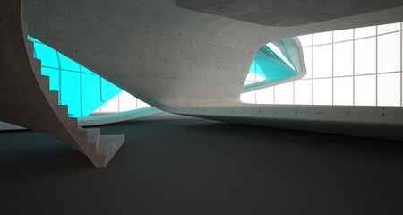 Fototapeta premium Abstract architectural wood and glass smooth interior of a minimalist house. 3D illustration and rendering.