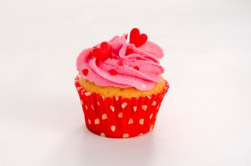 the Love cupcakes with red hearts and butter cream