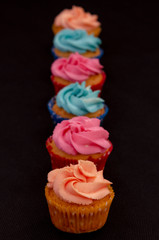 the Colorful homemade cupcakes on a black background