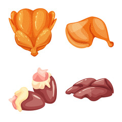 Vector illustration of meat and raw icon. Collection of meat and grilled vector icon for stock.