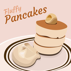Fluffy pancakes with whip cream on the plate is a beautiful vector file