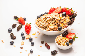 Healthy cereal grains with berries.isolated