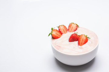 Yogurt with strawberry isolated  on white background
