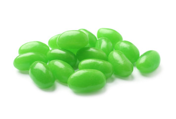 Pile of tasty bright jelly beans isolated on white