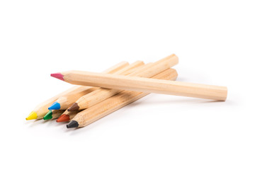 Wooden colorful ordinary pencils isolated on a white background