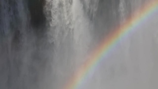 Magnificent Victoria Falls in Simbabwe with rainbox during dry season