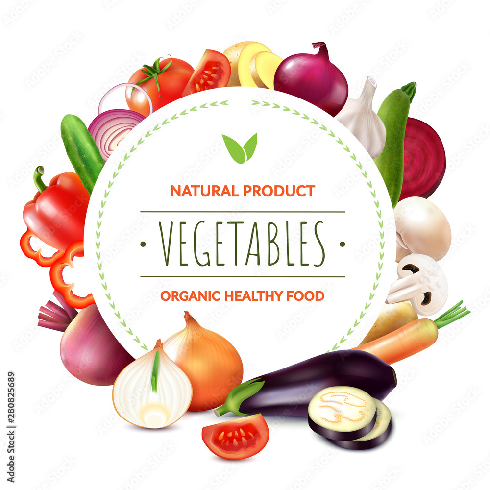 Poster organic vegetables round composition