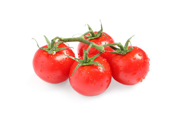 Branch of fresh cherry tomatoes isolated on white