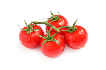 Branch of fresh cherry tomatoes isolated on white