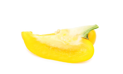 Naklejka na ściany i meble Cut yellow bell pepper with seeds isolated on white