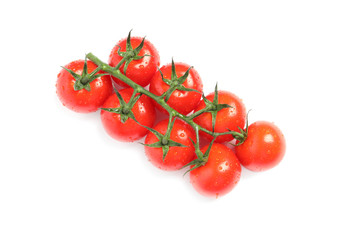 Branch of fresh cherry tomatoes isolated on white