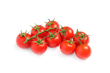 Branch of fresh cherry tomatoes isolated on white