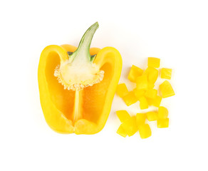 Naklejka na ściany i meble Cut yellow bell pepper isolated on white, top view