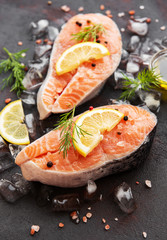 Raw salmon steaks