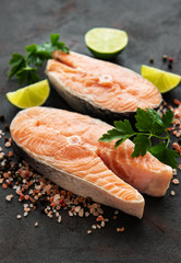 Raw salmon steaks