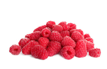 Delicious ripe sweet raspberries isolated on white